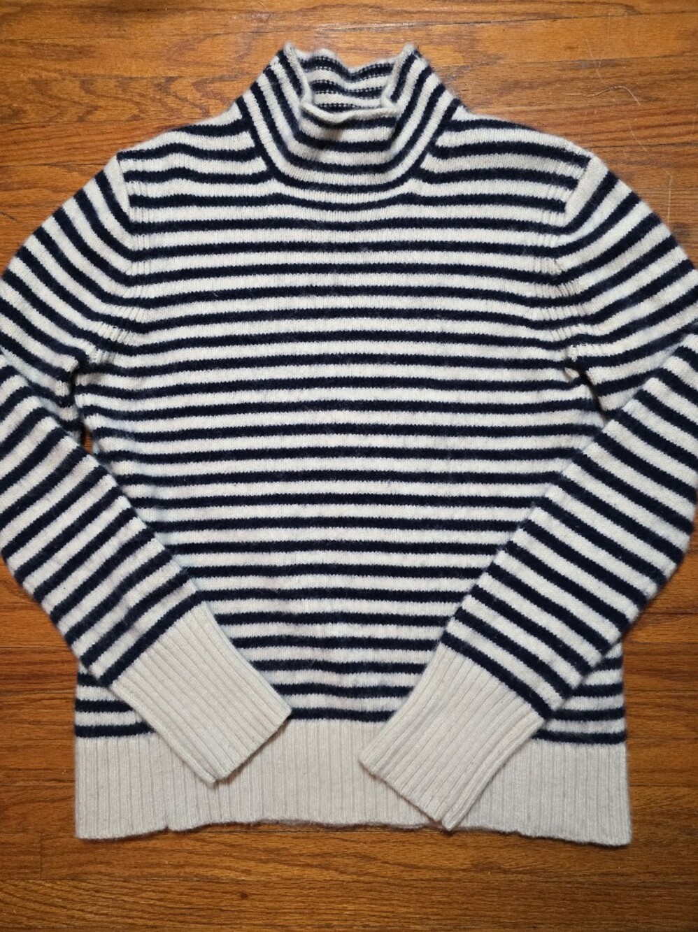 J. CREW Wool & Cashmere Blend Sweater Breton Stripe Mariner Navy Cream Medium